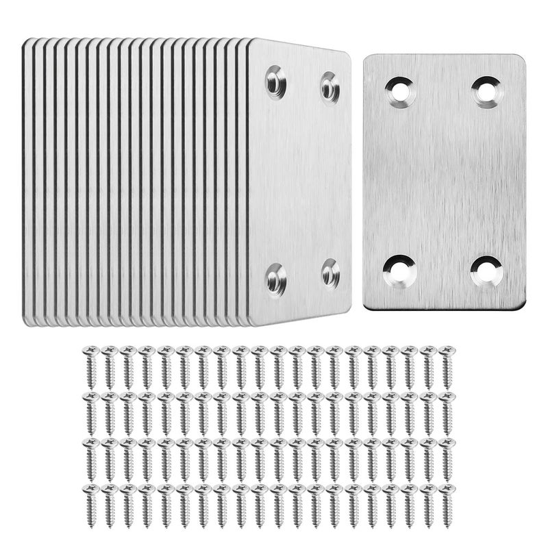 TOPPROS Pack of 20 Flat Metal Straight Brace Bracket 0.06inch Thickness Metal Flat Straight Mending Plates Fixing Corner Brace  2.4inch x 1.5 inch - Image 1